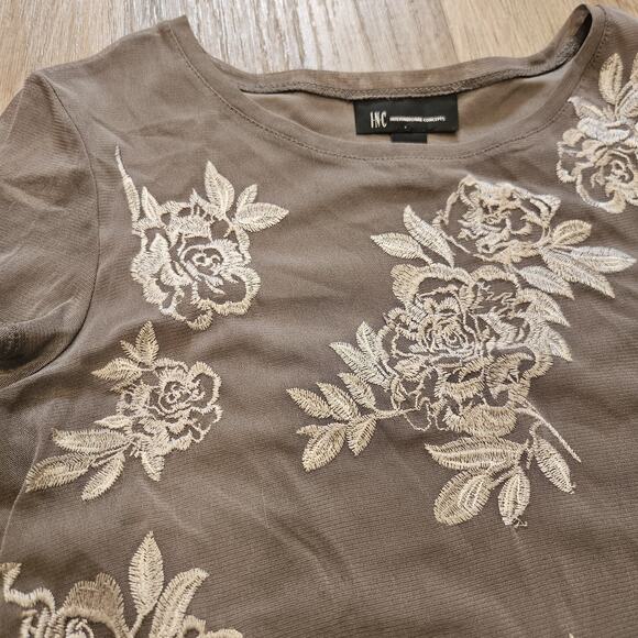 INC International Concepts Mesh Floral Top Women L Beige Grunge Cottage Boho Y2K - Picture 3 of 8